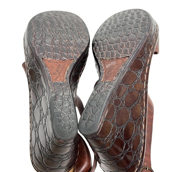 BORN Genuine Leather Strappy Wedge Sandals Slingback Warm Brown Shoes sz 10 - Picture 15 of 16